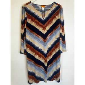 Ruby Rd Petite PL Chevron Print Dress 3/4 Sleeve Multicolor Fall Tunic